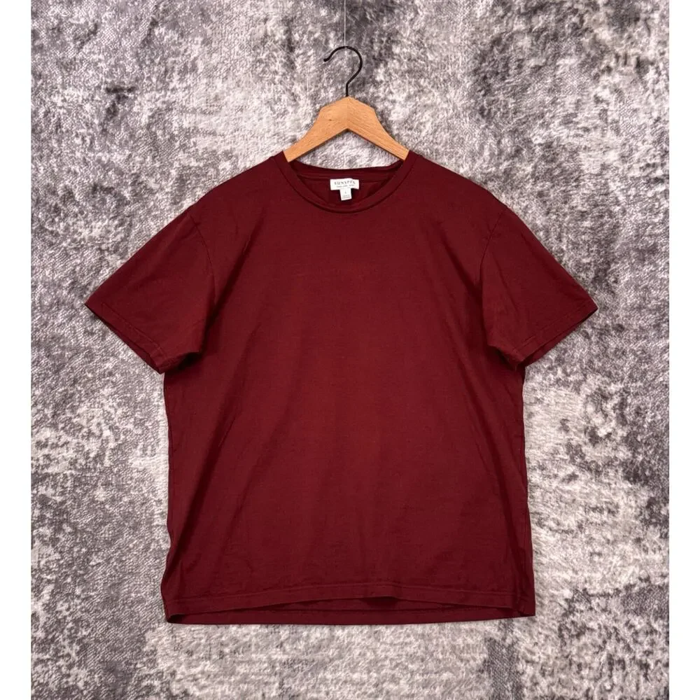 Sunspel T Shirt Large Mens Crewneck Short Sleeve Fire Clay Red